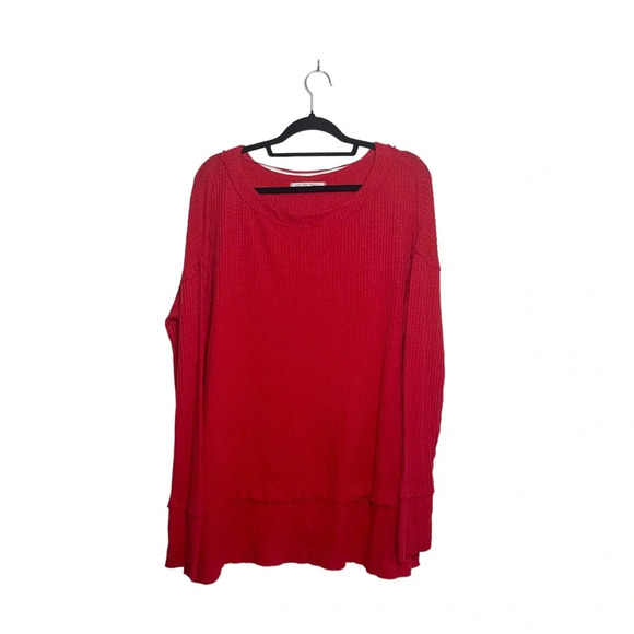 We The Free FP North Shore Top Oversized Red Waffle Knit Tunic Medium Women’s - Picture 2 of 12